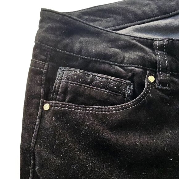 WHBM Black Velvet Jeans Straight Leg Rhinestone Studded Pockets Womens 12S NEW - Picture 1 of 10